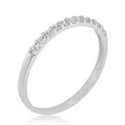 AVORA 10K White Gold Simulated Diamond CZ Half Eternity Band Stackable Ring - Size 6